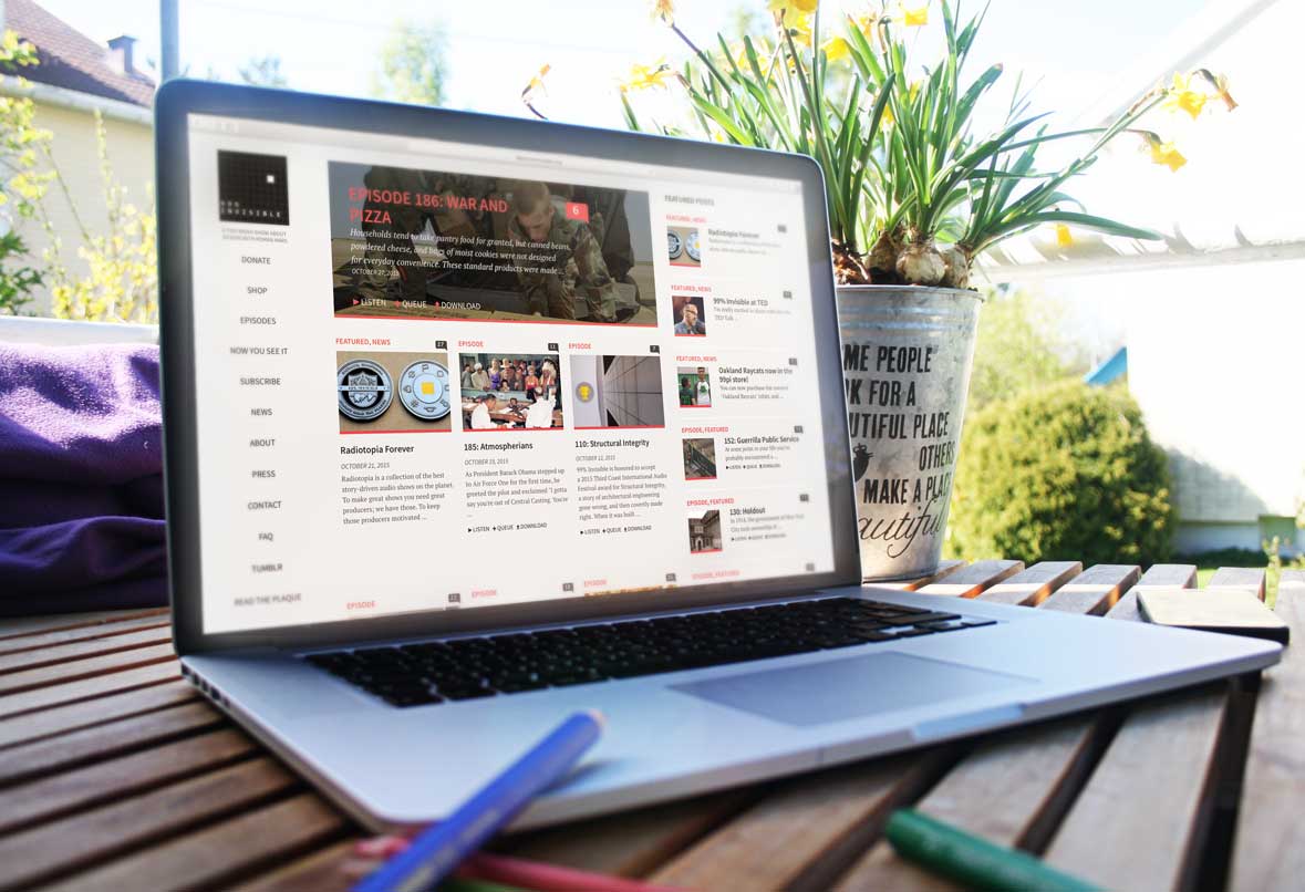 Laptop showing the 99% Invisible website design