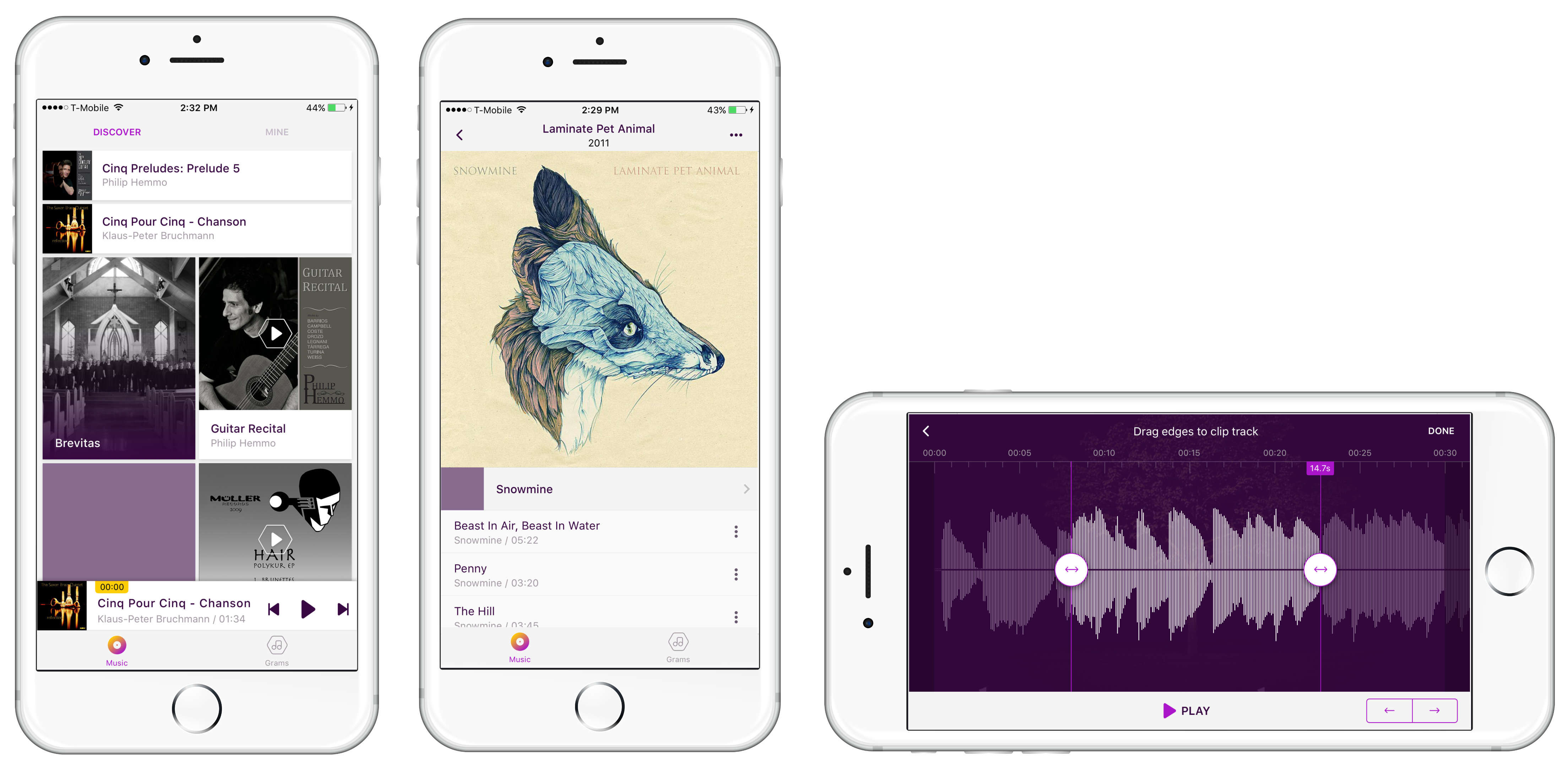Musicgram, an app that allowed snippet sharing, and audio editing. Here design led the implementation of the editing and sharing flows.