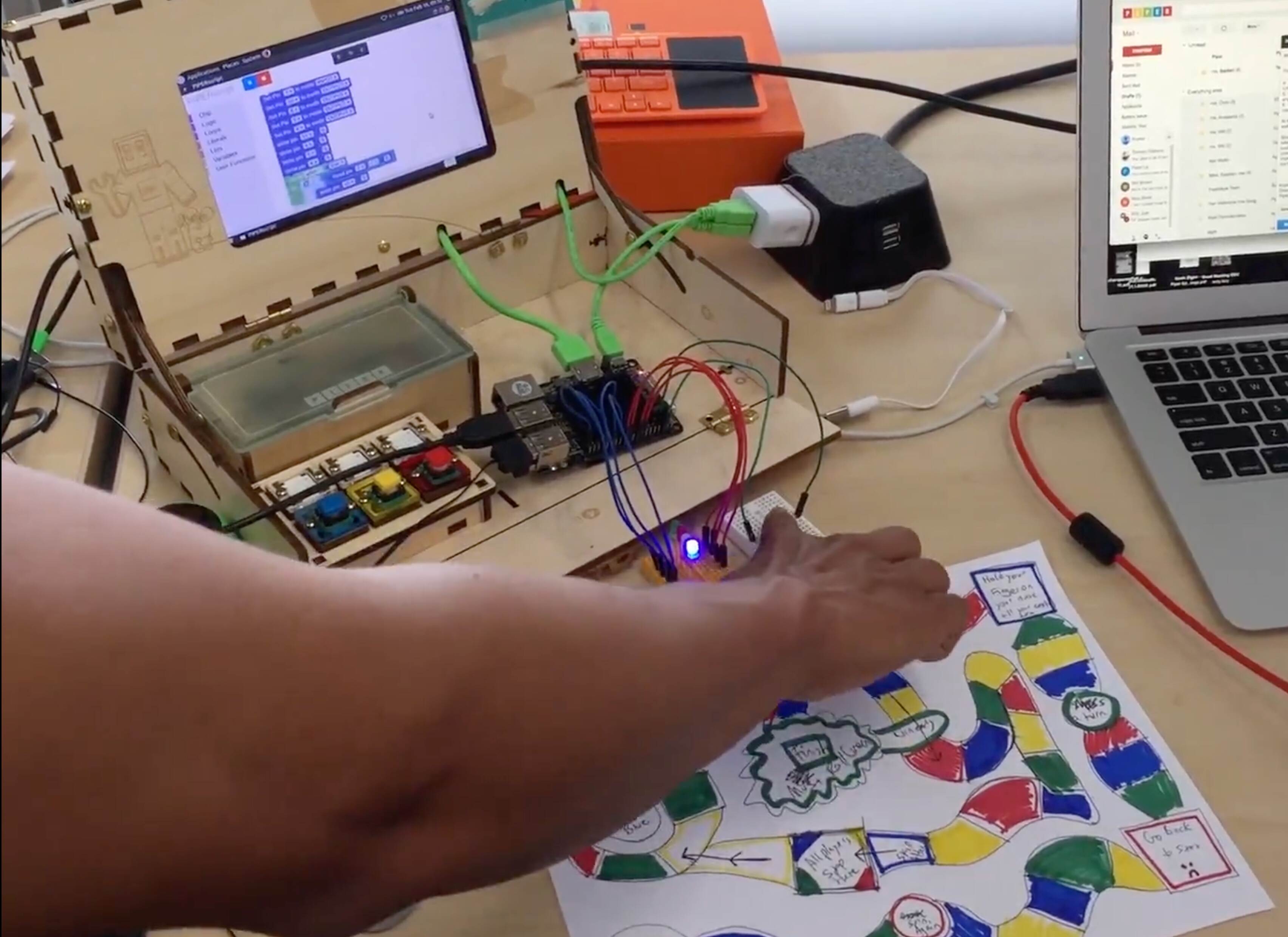 Testing games in the Piper activities library. We had regular sessions with users we brought into trial new games and experiences we were developing.