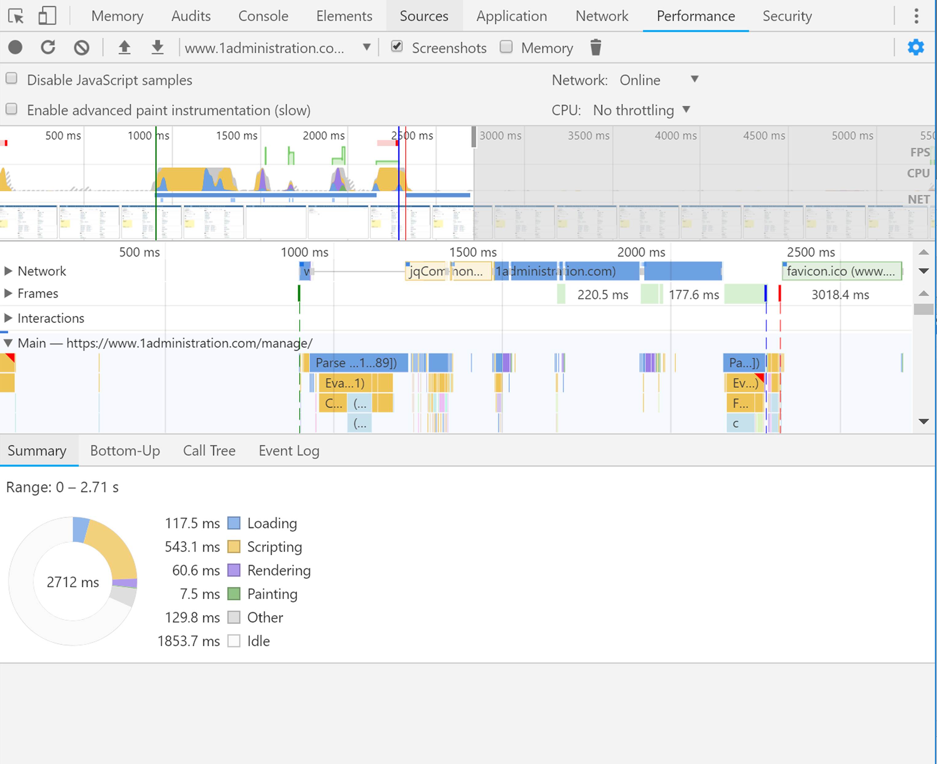 Results from a browser performance test investigating load time on a screen we were having trouble with. Ultimately we reduced load times by 2 seconds through this testing.