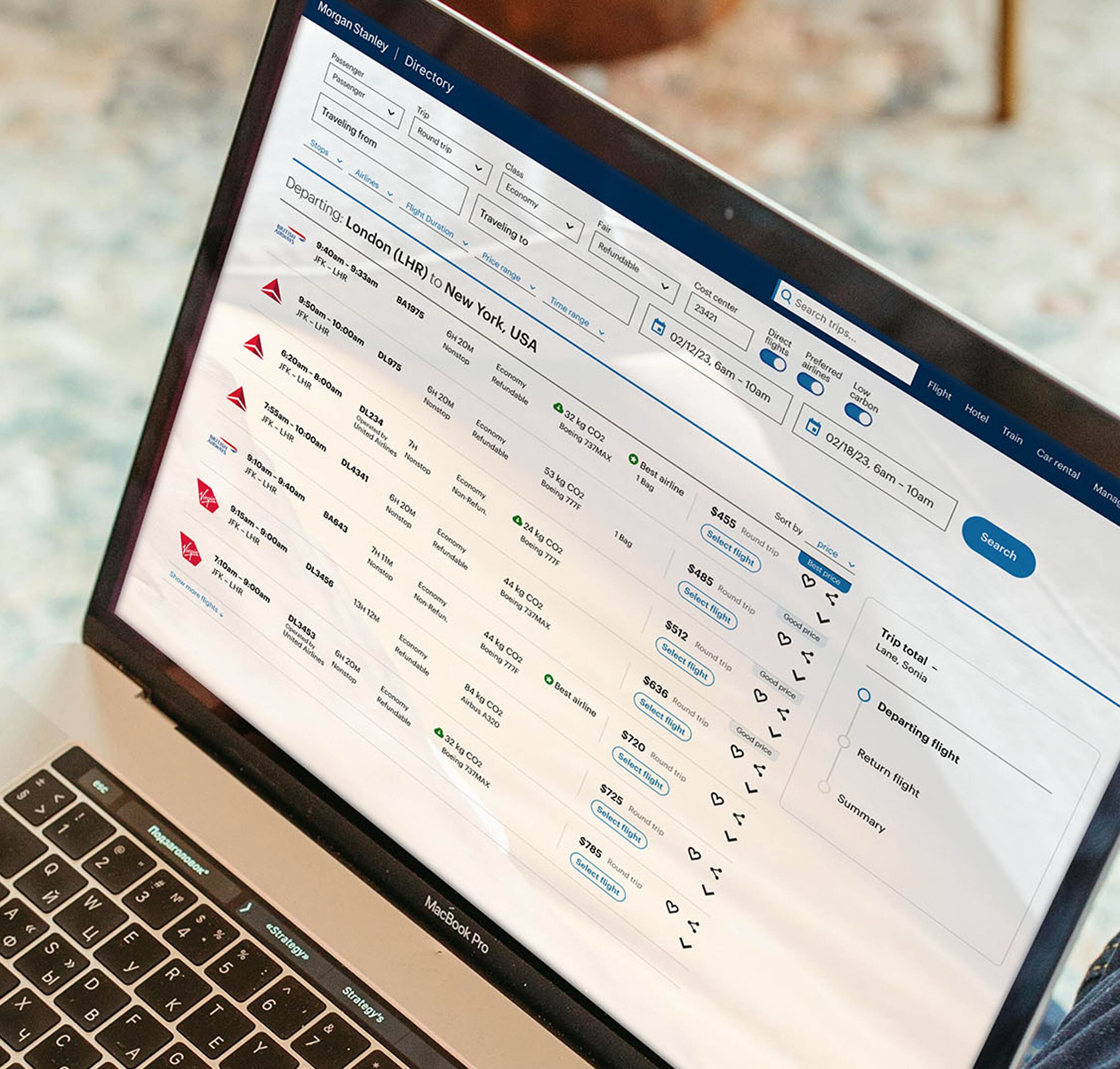 Redesign led to key tasks within this Morgan Stanley Travel application take 60% less time, reducing employee effort and increasing productivity.