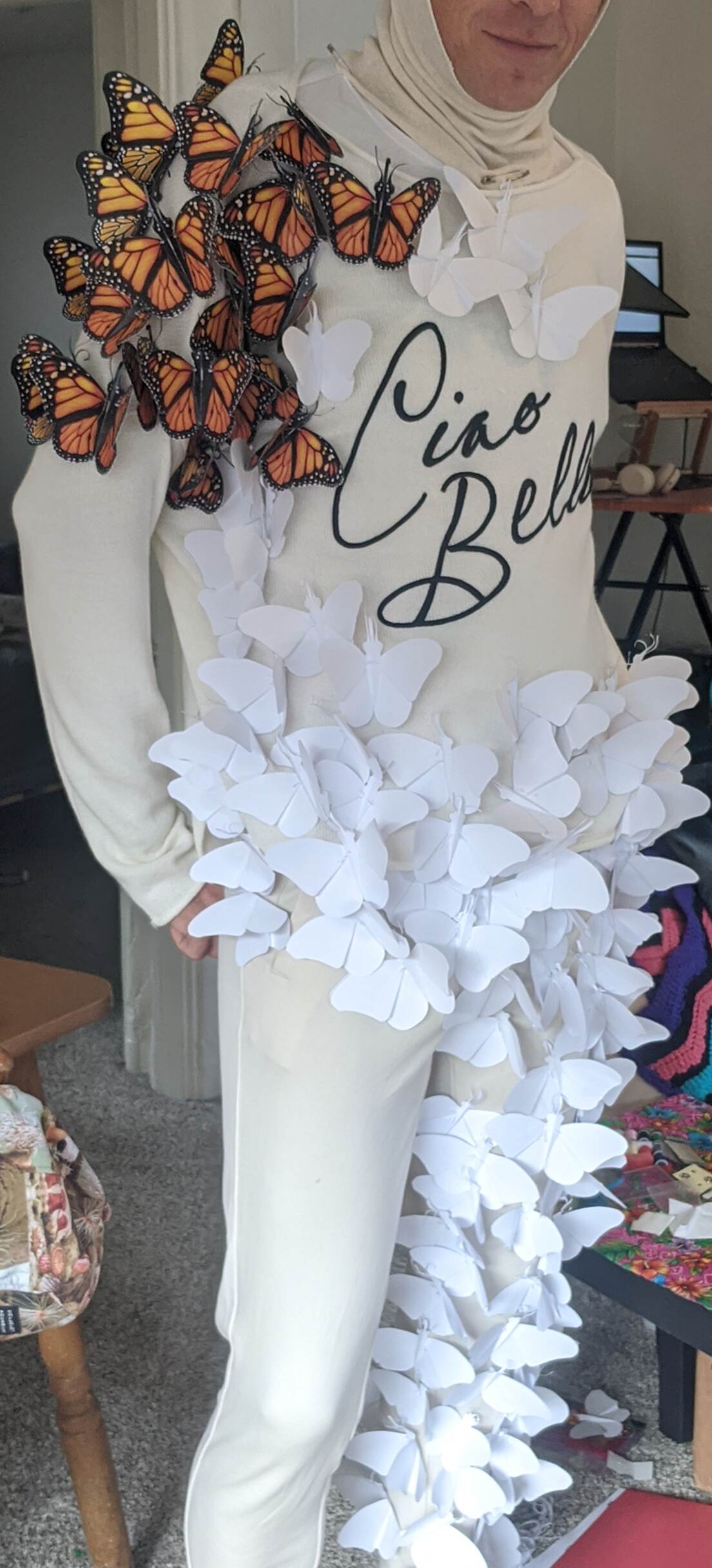 I originally designed the butterfly loss into a costume, this later became the inspiration for the exhibit.