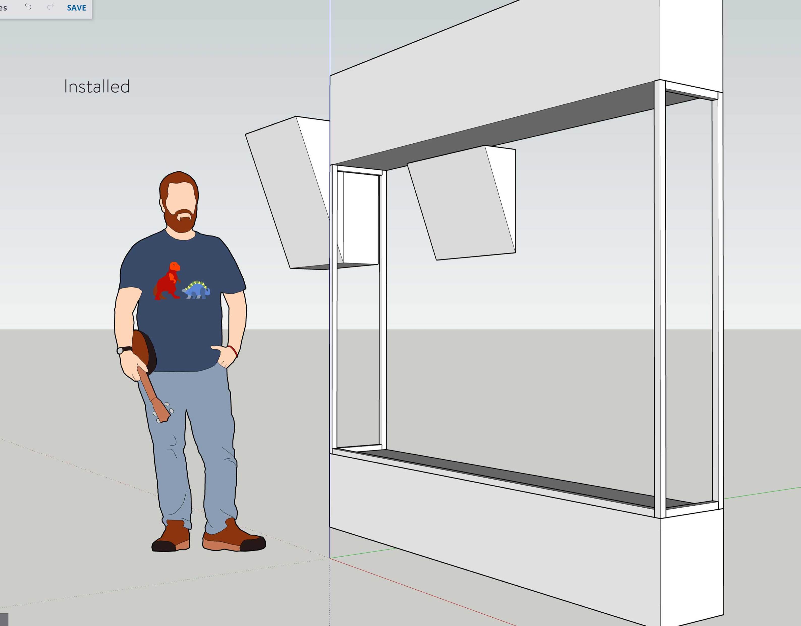 Here modeling the cabinetry we would be building and using for the exhibit.